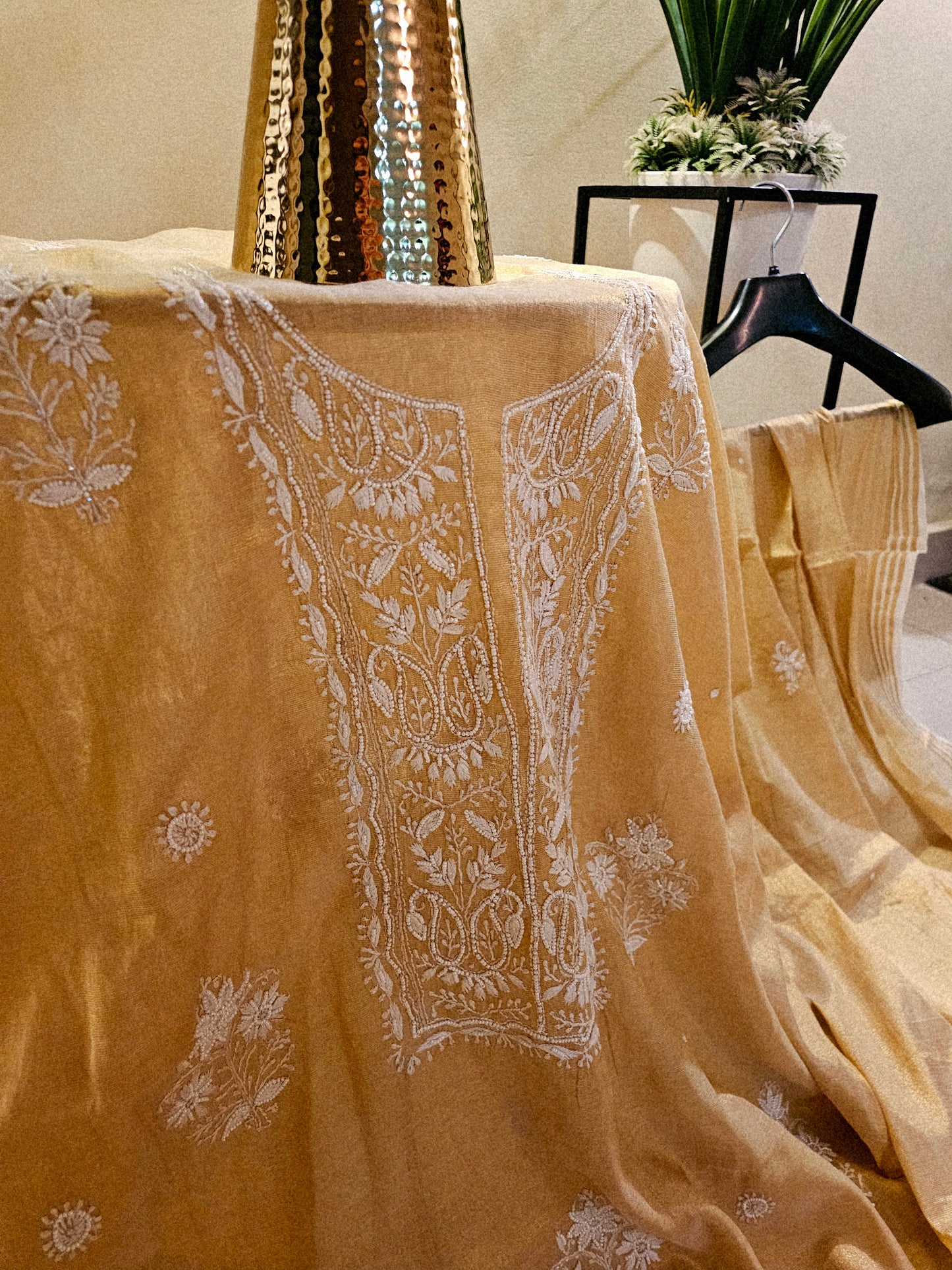 Chanderi silk chikankari suit