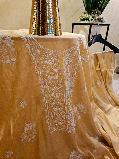 Chanderi silk chikankari suit