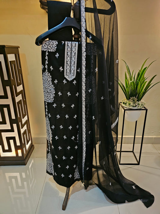Lawn embroidered three piece suit