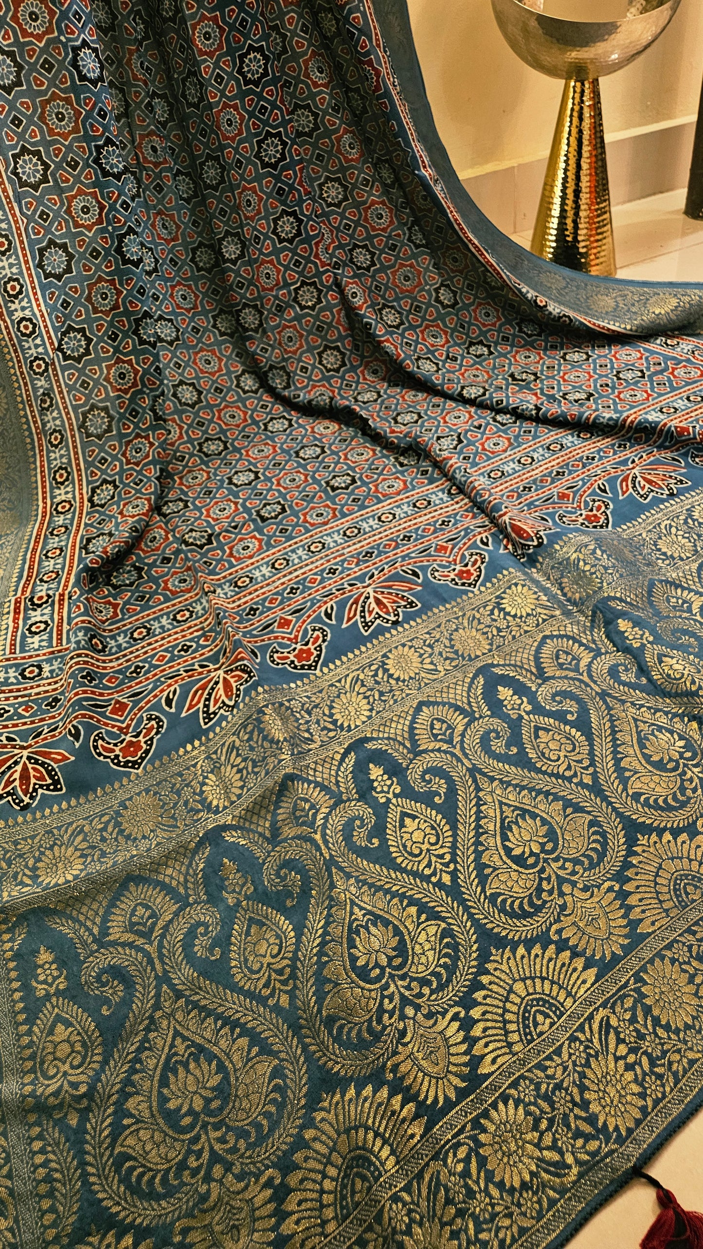 Formal ajrak shawl: Monga Silk