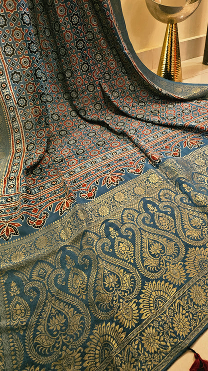 Formal ajrak shawl: Monga Silk