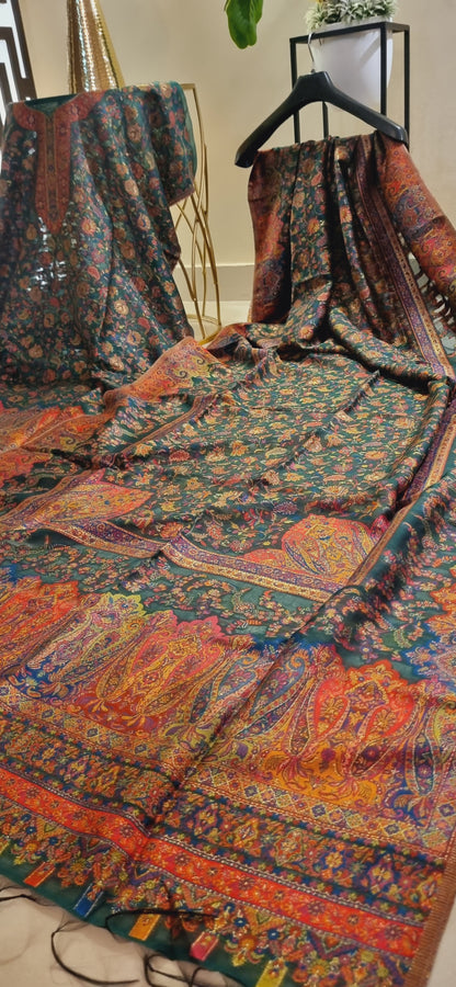 Three piece silk kaani suit