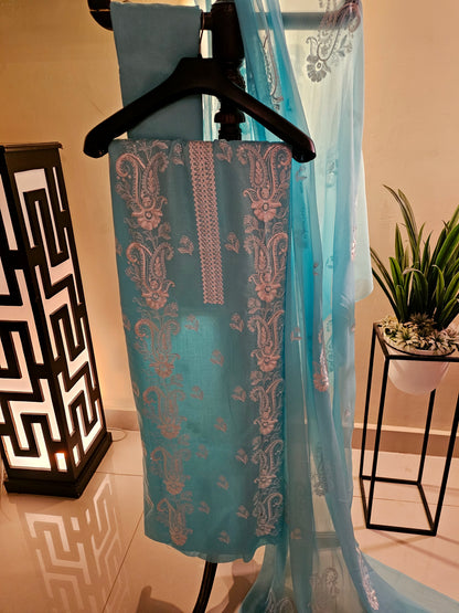 Lawn embroidered three piece suit