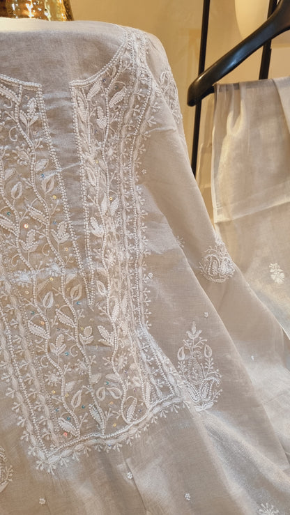 Chanderi silk chikankari suit