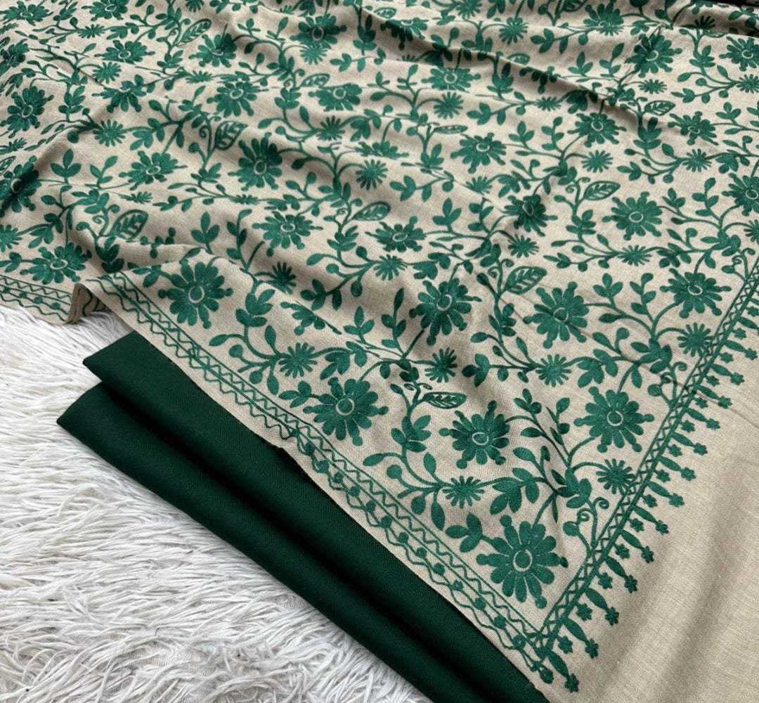 Embroidered three piece: Pashmina