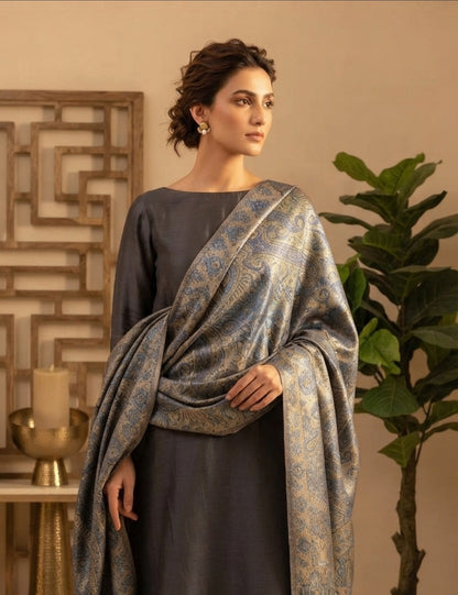 Moonlight reversible gandhara kaani: Pashmina