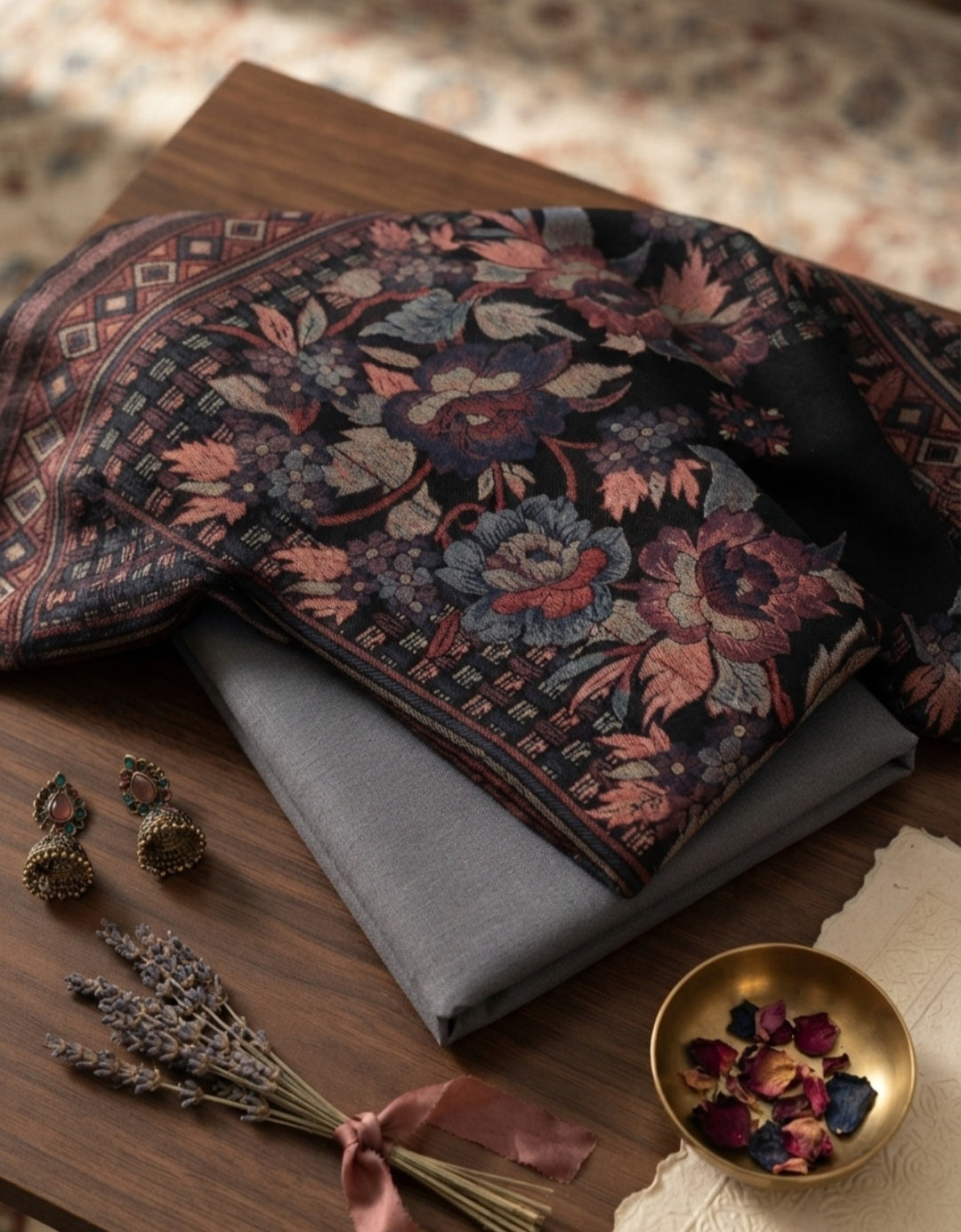 Kaani suit: woollen pashmina